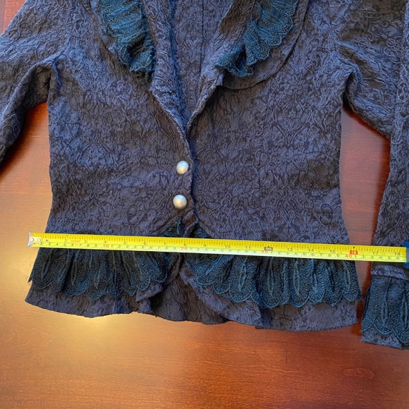 Vintage Style Jacket - Gothic Lace Blazer, Black, Victorian Steampunk Ruffle - Picture 9 of 12